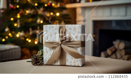 Christmas gift wrapping idea for boxing day and winter holidays in the English countryside tradition 112868435