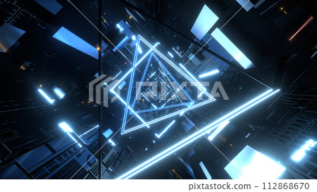 VJ tunnel warp triangle rotating metal blue [separate version available] 112868670
