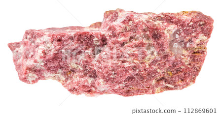 unpolished thulite mineral isolated on white unpolished thulite mineral isolated on white 112869601