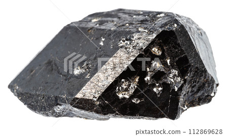 raw melanite black garnet crystal isolated 112869628