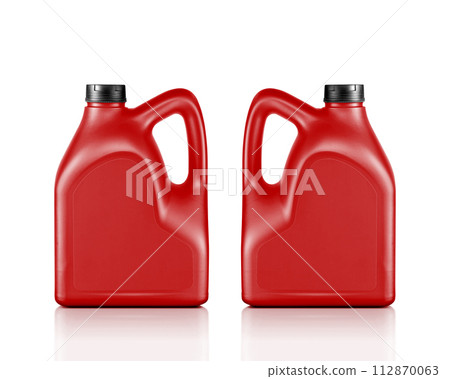 Plastic canister for machine oil isolated on white background 112870063