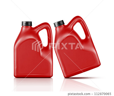 Plastic canister for machine oil isolated on white background 112870065