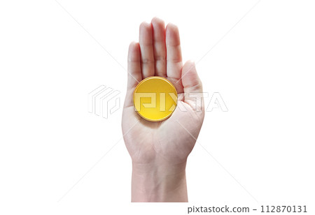 gold coin in hand isolated on white background 112870131