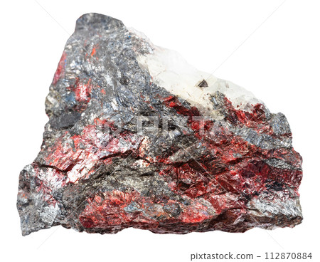 rough cinnabar and stibnite on fluorite mineral 112870884