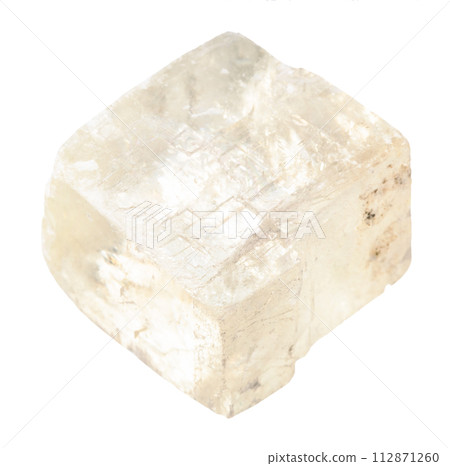 raw colorless calcite mineral rhomb isolated 112871260