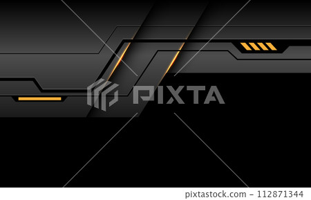 Abstract grey metallic black line circuit cyber yellow power light energy geometric technology futuristic on black with blank space design modern creative background vector 112871344