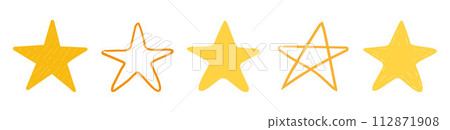 Five star, reviews doodle set. Feedback in hand drawn style. Quality concept elements. 112871908