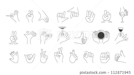 Korean finger heart sign set. Finger with mini heart and respect symbol. I like you, self. Finger Heart gesture. 112871945