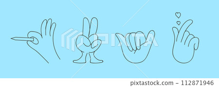 Korean finger heart sign set. Finger with mini heart and respect symbol. I like you, self. Finger Heart gesture. 112871946