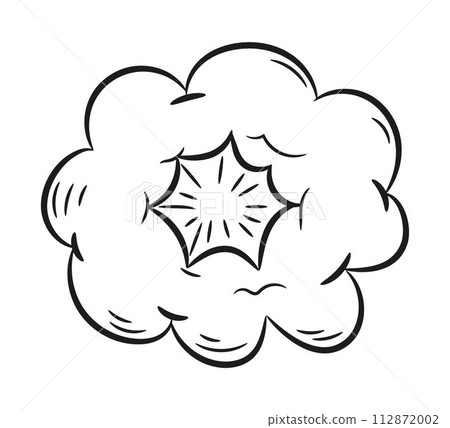 Explosion bomb doodle smoke or cloud, bomb element. Comic wow, boom, bam smoke sketch elements 112872002