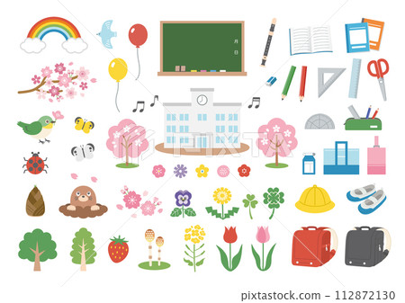 Spring flowers and entrance ceremony illustration set 112872130