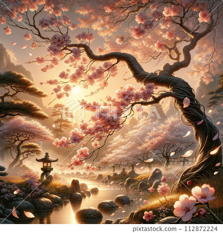 花園和櫻花圖 112872224