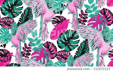 Flowers and birds. Seamless abstract pattern. Suitable for fabric, wrapping paper and the like. Flowers and birds. Seamless abstract pattern. Suitable for fabric, wrapping paper and the like. 112872225