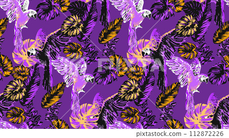 Flowers and birds. Seamless abstract pattern. Suitable for fabric, wrapping paper and the like. Flowers and birds. Seamless abstract pattern. Suitable for fabric, wrapping paper and the like. 112872226