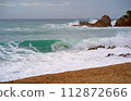 Mediterranean Sea. Sea wave. An abstract background of seawater flow under light exposure 112872666