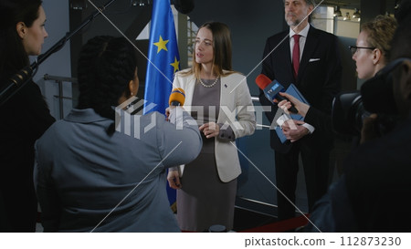 Female Representative of the European Union at press conference 112873230