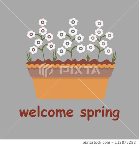 Vector Welcome spring quotes floral spring Hand prints design Positive phrases for card sticker 112873288