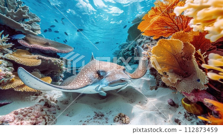 stingray underwater in the coral reef stingray underwater in the coral reef 112873459