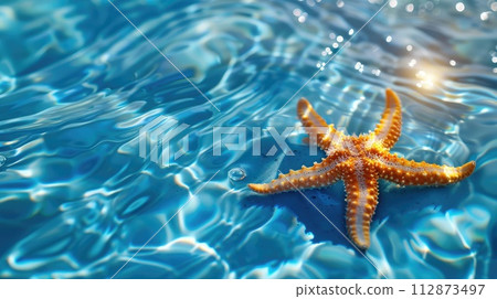 Starfish in blue water with light reflection 112873497