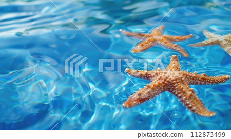 Starfish in blue water with light reflection Starfish in blue water with light reflection 112873499