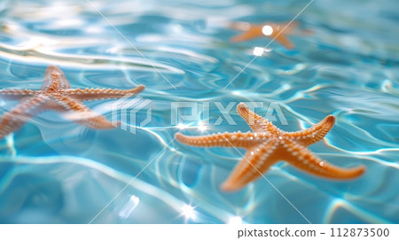 Starfish in blue water with light reflection Starfish in blue water with light reflection 112873500
