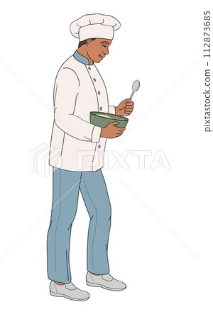 standing smiling chef restaurant male African American characters in uniform  112873685