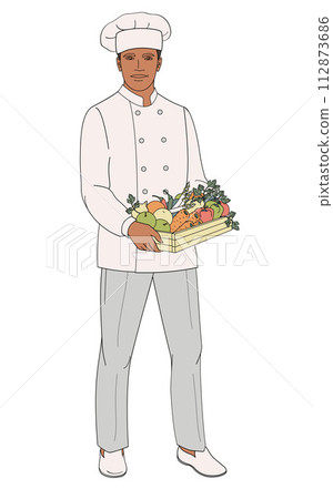 standing smiling chef restaurant male African American characters in uniform  112873686