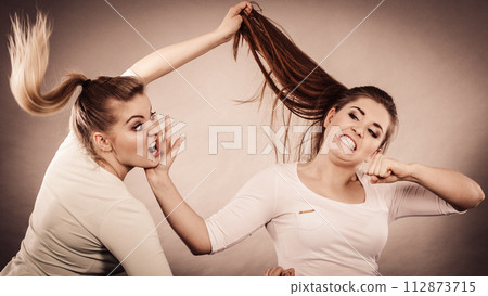 Two agressive women having argue fight Two agressive women having argue fight 112873715