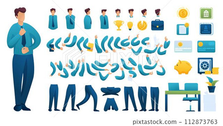 Constructor for creating a Businessman N 4. Create your own Businessman character with a Set of hands and feet. Flat 2D vector illustration 112873763
