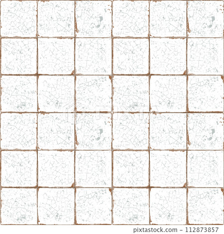 Antique square tile Illustration with chipped edges and cracked glaze on the surface. Tile pitch is 6 by 6. For backgrounds, wallpapers, textile, covers and packaging. 112873857