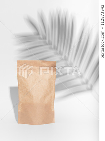 Ziplock pack, kraft paper zip bag mockup. Brown tea pouch, product package 112873942