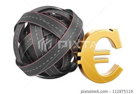 Toll road, concept. Roads knot with euro sign. 3D rendering 112875119