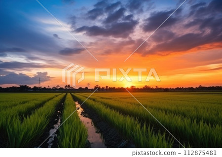 AI-generated content. Beautiful Rice field landscape terraced AI-generated content. Beautiful Rice field landscape terraced 112875481