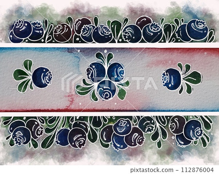 Watercolor illustration, postcard with summer berries and leaves. 112876004