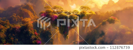 AI-generated content. Mystical Floating Island with Cascading Waterfalls 112876739