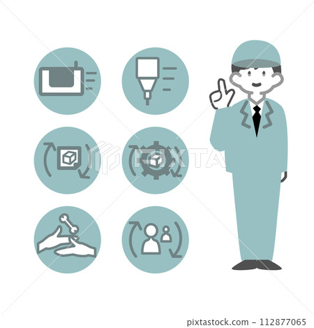 Male worker presenting automation Male worker presenting automation 112877065