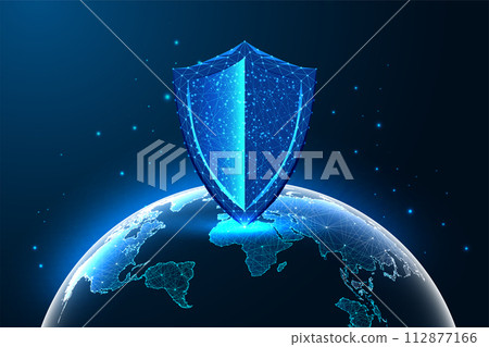Cybersecurity, advanced technologies futuristic concept with digital shield safeguards Earth  112877166