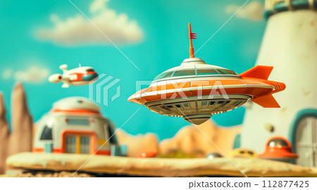 AI-generated content. Futuristic flying car concept in desert landscape 112877425