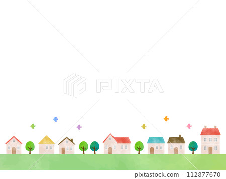 Cute house and cityscape background illustration_frame_watercolor 112877670