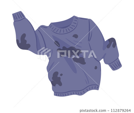 Dirty sweater. Wrinkled stained clothes, laundry apparel flat vector illustration. Stained dirty jumper on white background Dirty sweater. Wrinkled stained clothes, laundry apparel flat vector illustration. Stained dirty jumper on white background 112879264