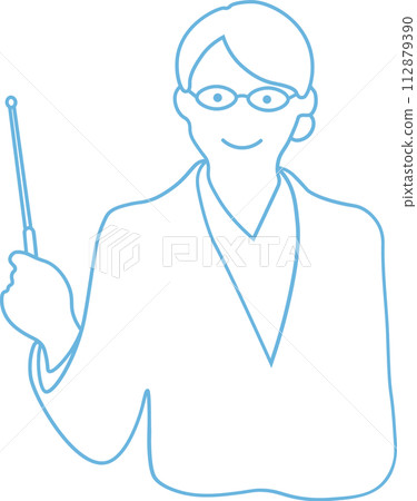 Line drawing illustration of a woman wearing glasses 112879390