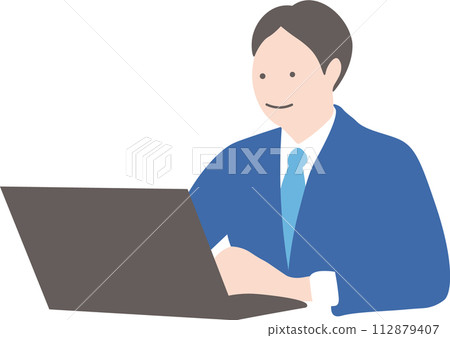 A young businessman is operating a computer A young businessman is operating a computer 112879407