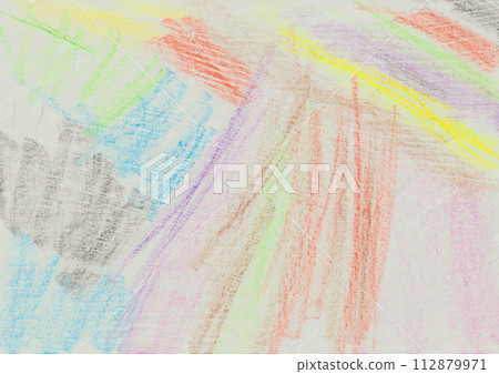 Colorful background of colored pencils drawn on drawing paper 112879971