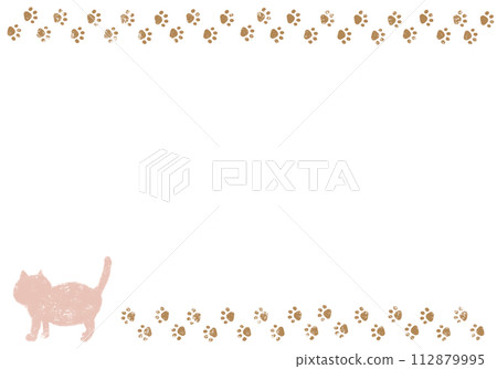 Horizontal cat and footprint frame crayon touch pink 112879995