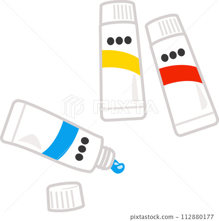 紅色、藍色和黃色油漆管 112880177