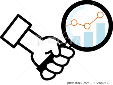 Illustration material of a hand enlarging a graph with a magnifying glass 112880570