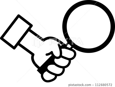 Illustration material of a hand holding a magnifying glass and exploring 112880572