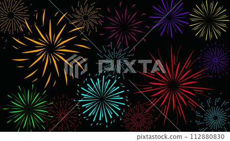The background design with a colorful fireworks pattern is suitable for banners, posters, and so on 112880830