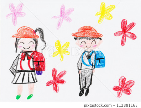 Elementary school entrance ceremony drawings drawn by children Elementary school entrance ceremony drawings drawn by children 112881165