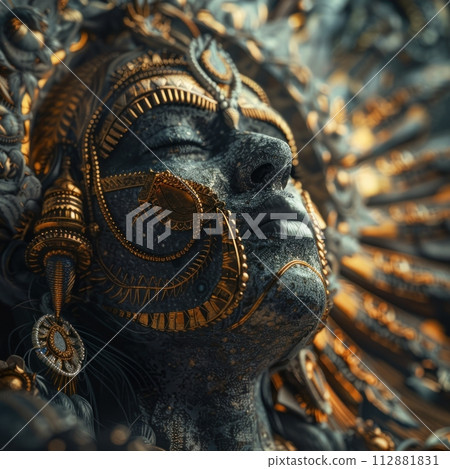 Transform the idea of mythological fusion into a captivating lowangle image Merge distinct cultural symbols to create a visually stunning narrative of harmony and diversity 112881831